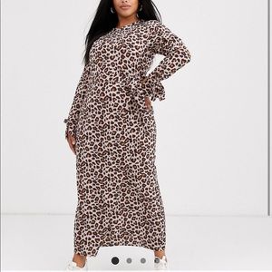 ASOS plus long sleeve maxi wrap dress in leopard